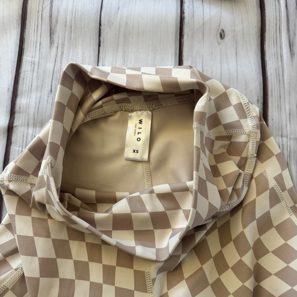 Wilo the Label Brown White Wave Print Checkered Workout Set XS Activewear - Picture 7 of 10